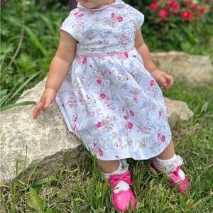 First impressions Floral Baby spring Dress with Pink Accents 18mo